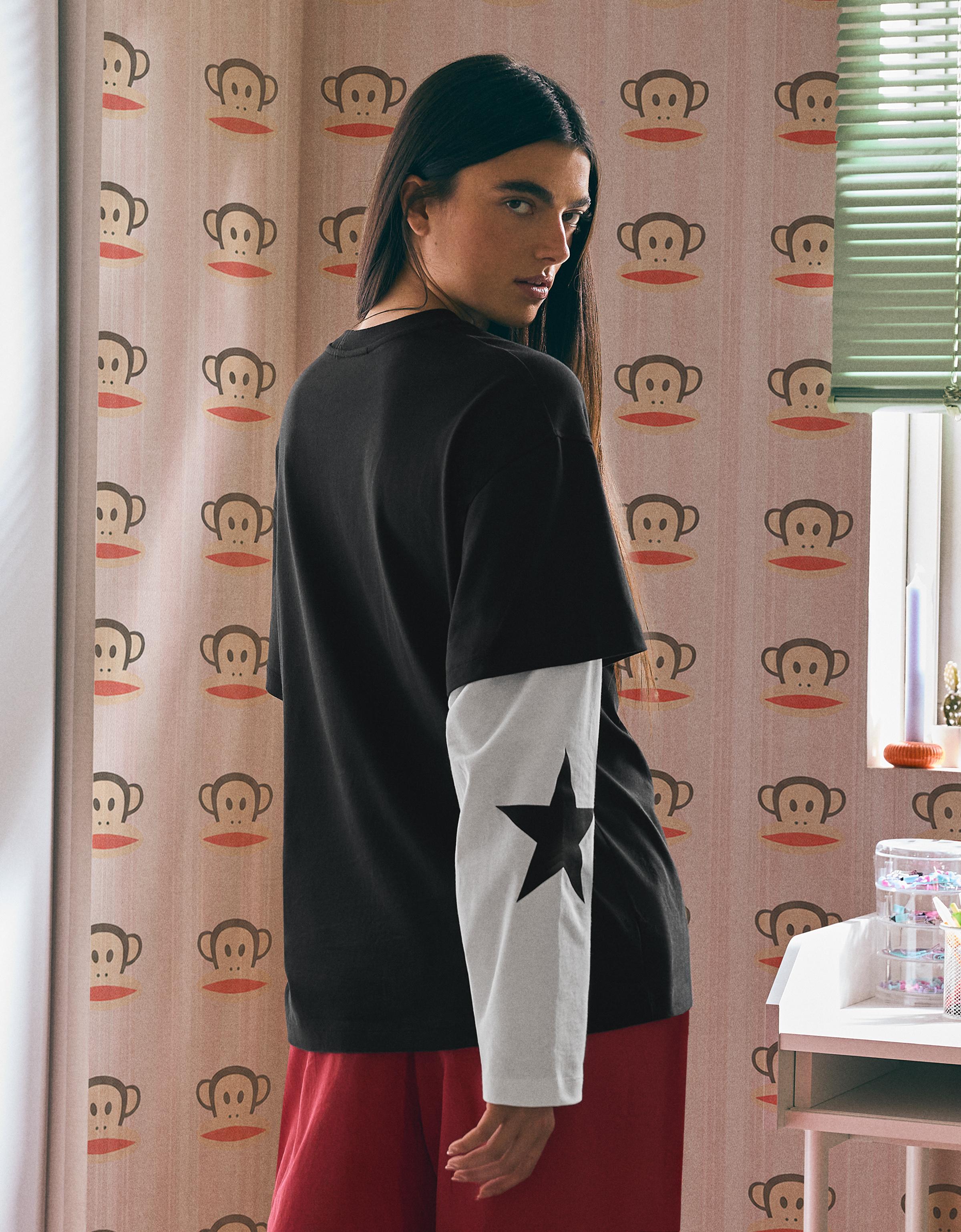 PAUL FRANK double-sleeve print T-shirt — Black