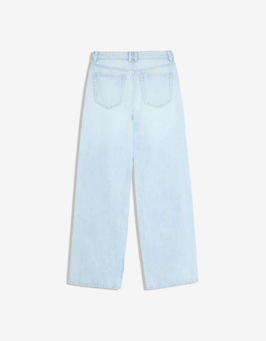 High-waist straight wide-leg jeans-Light blue