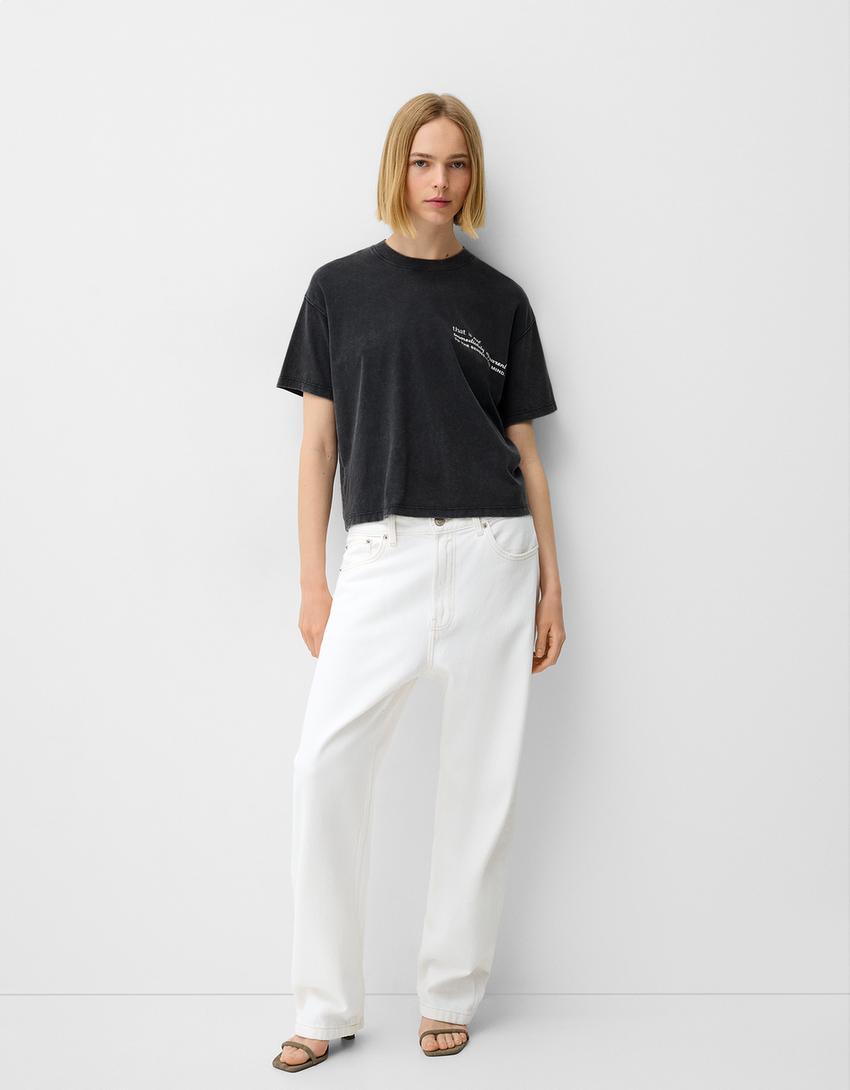 Camiseta manga curta estampado efecto lavado-Gris escuro-3