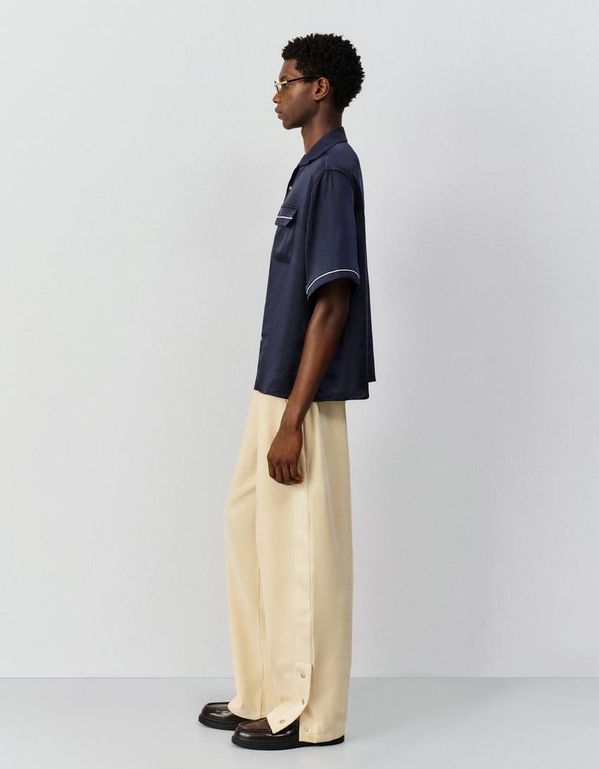 Cropped satijnen overhemd met korte mouw-Marineblau