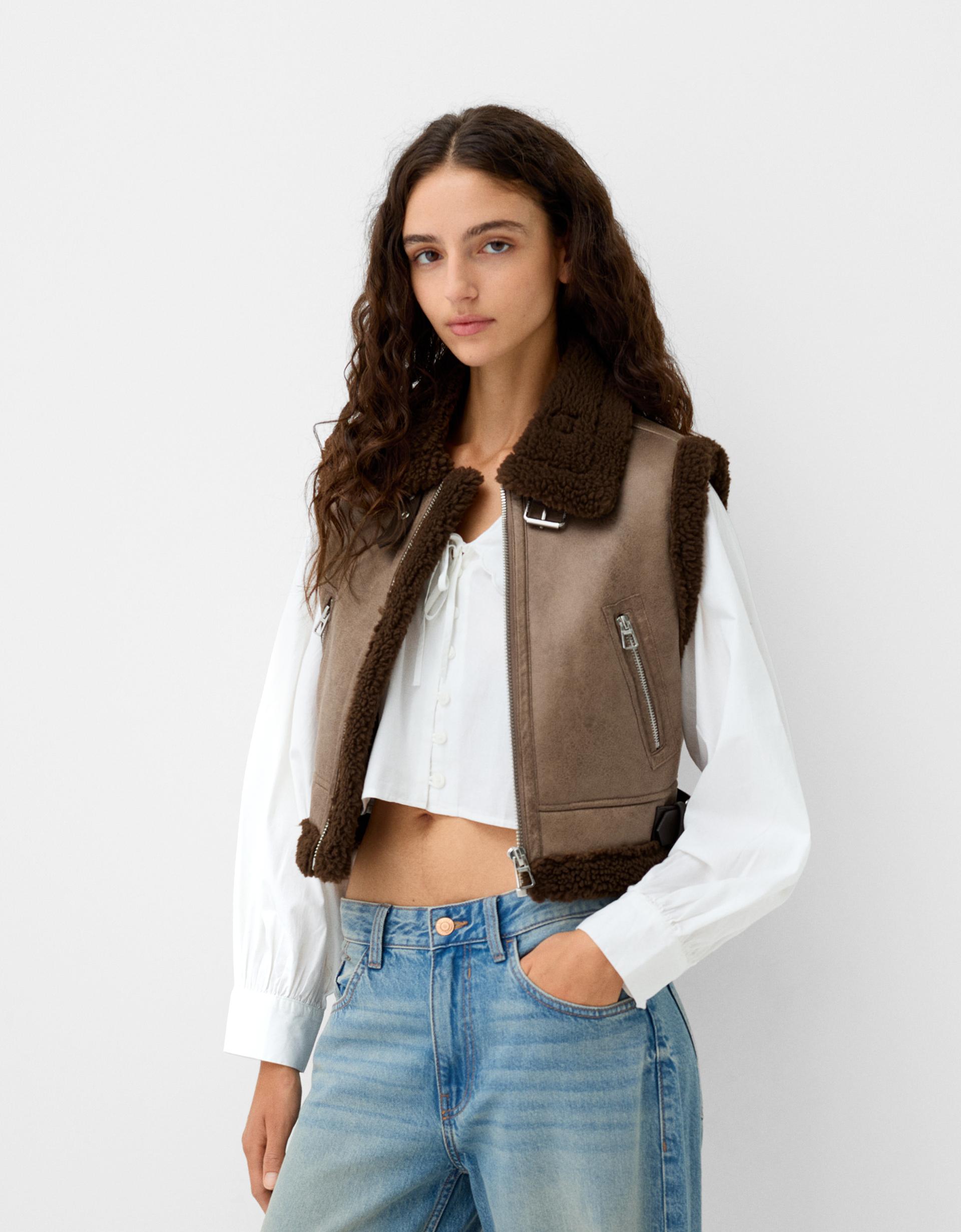 Bershka Sale Veste En Cuir Sans Manche Femme Bershka Gilet Sans
