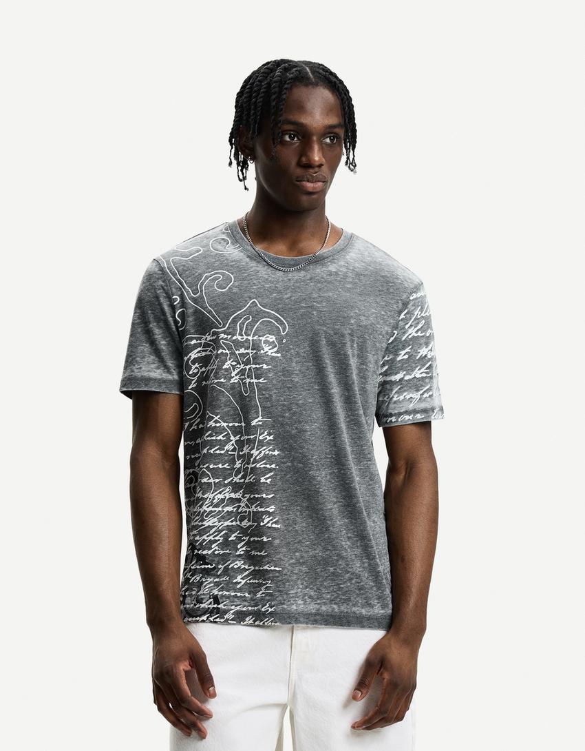 Short sleeve T-shirt with print-Dark grey-0