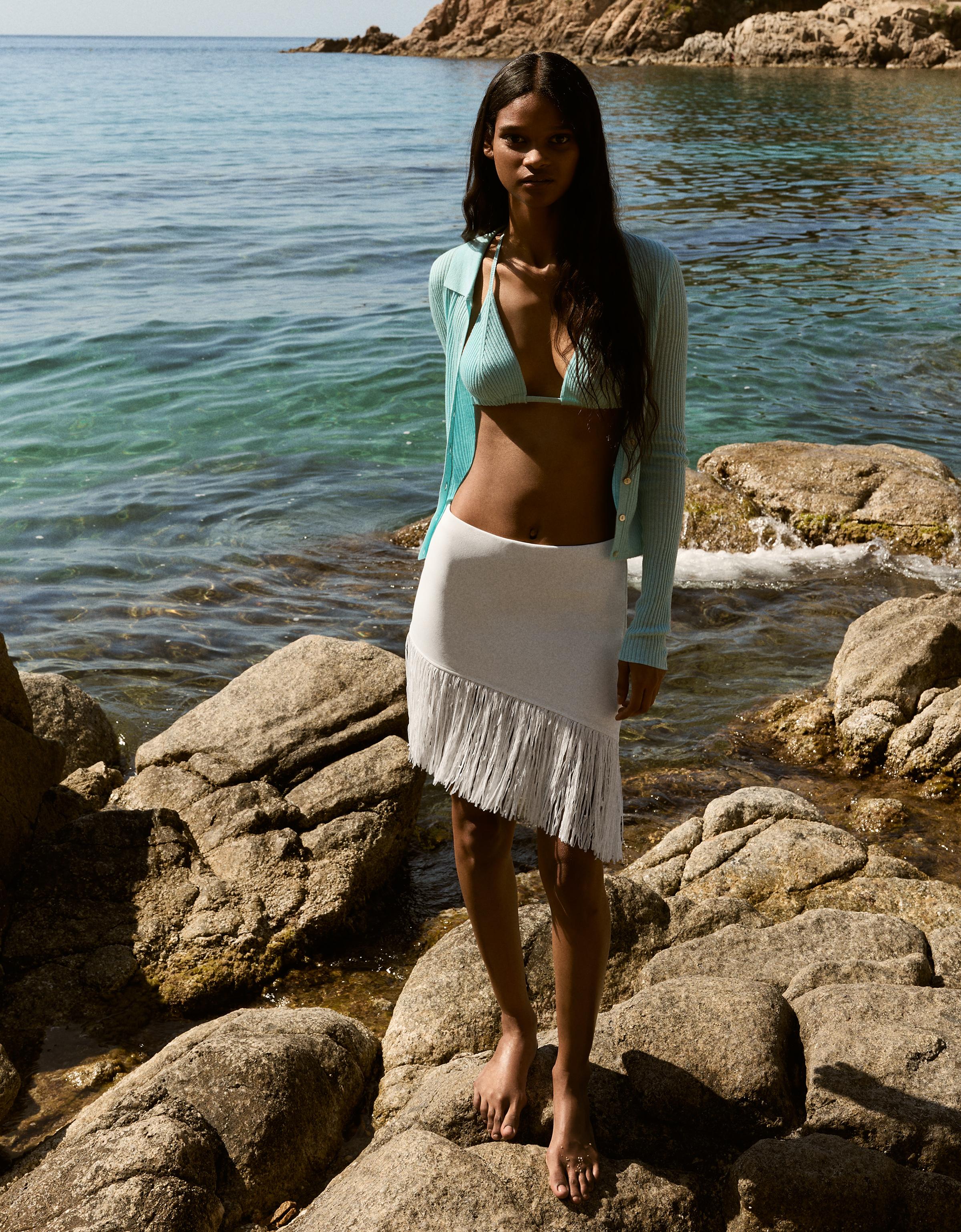 Fringed mini skirt — Off white