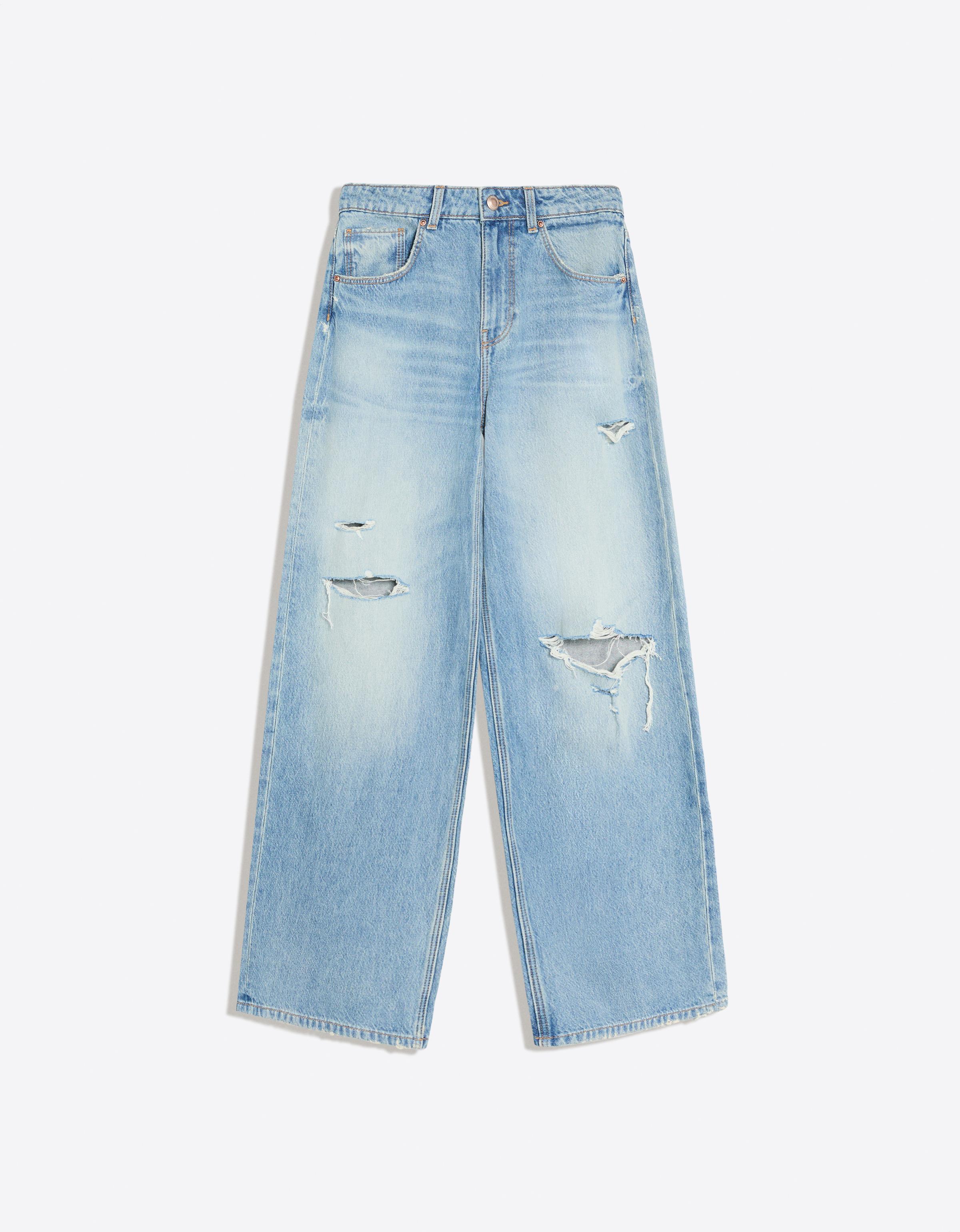 Vintage wash wide-leg high-waist jeans — Light blue