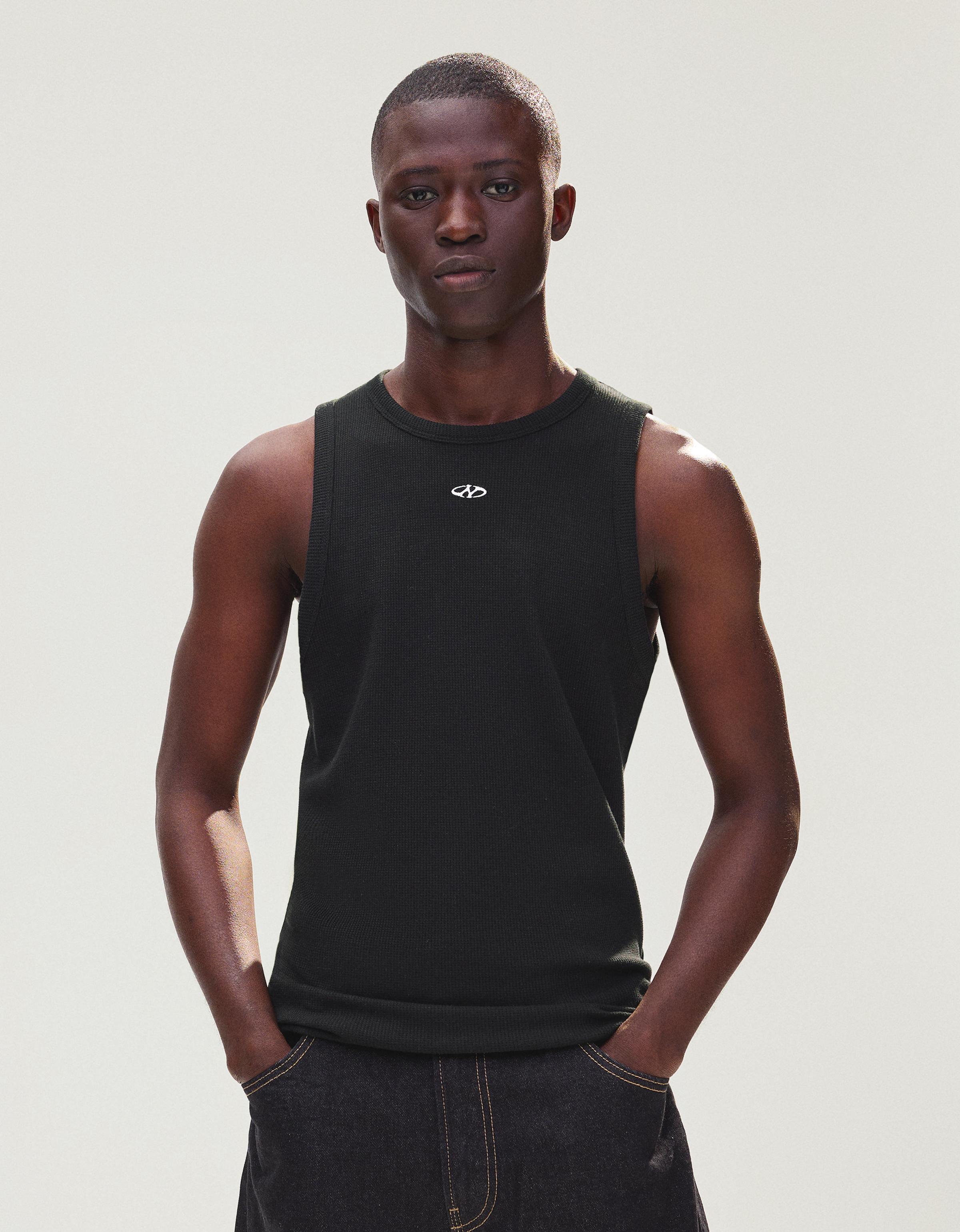 Waffle print vest top — Black