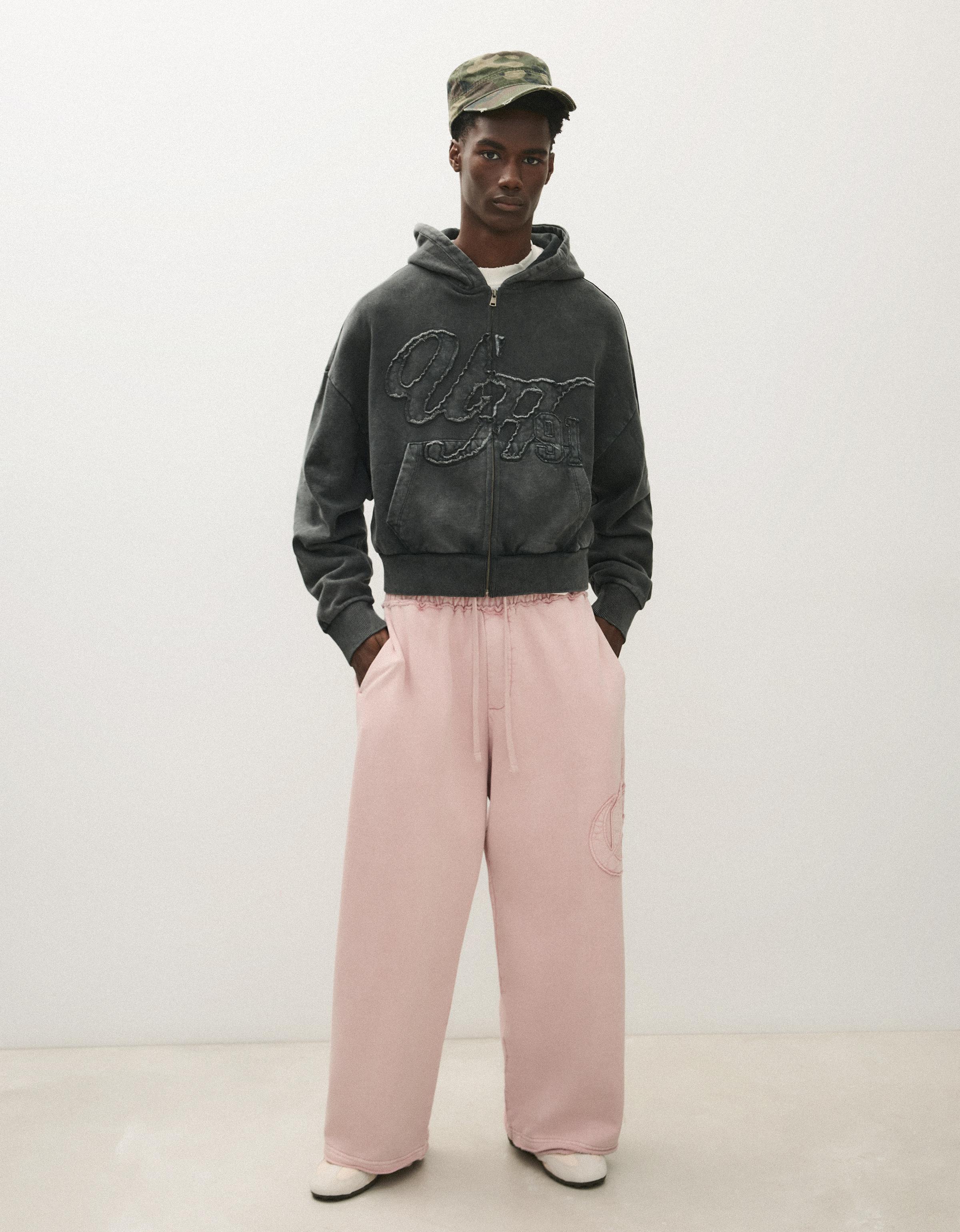 Washed zip-up hoodie — Grey