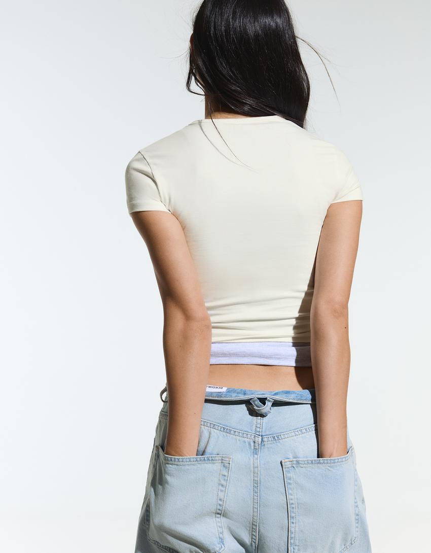 T-shirt manches courtes imprimé-Rose