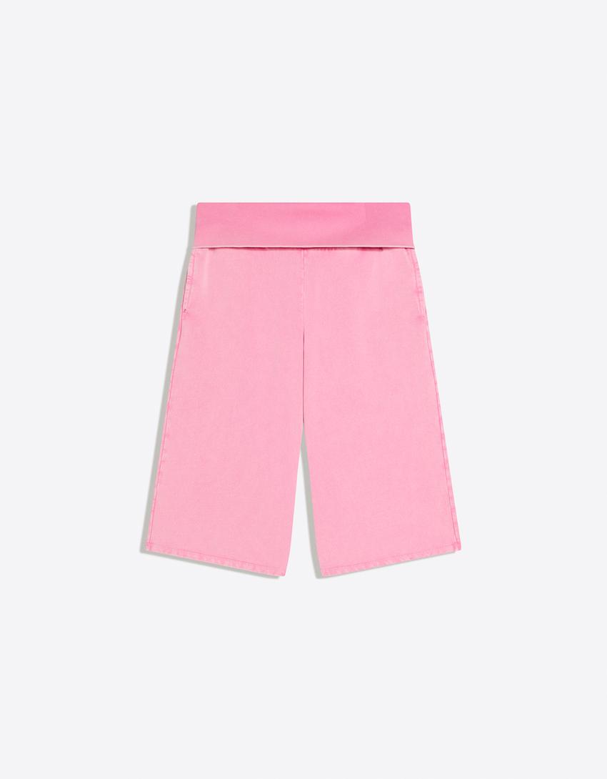 Faded-effect plush Bermuda shorts-Candy Pink