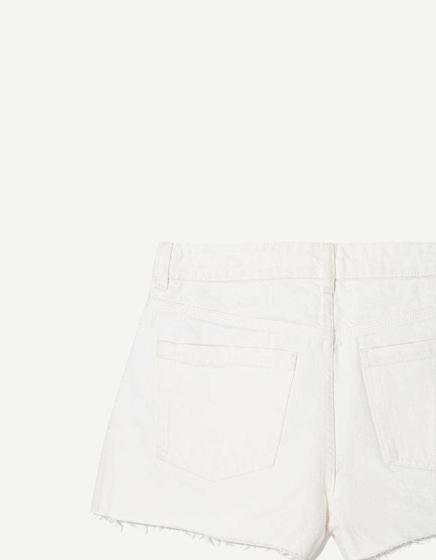 Ripped denim shorts-White
