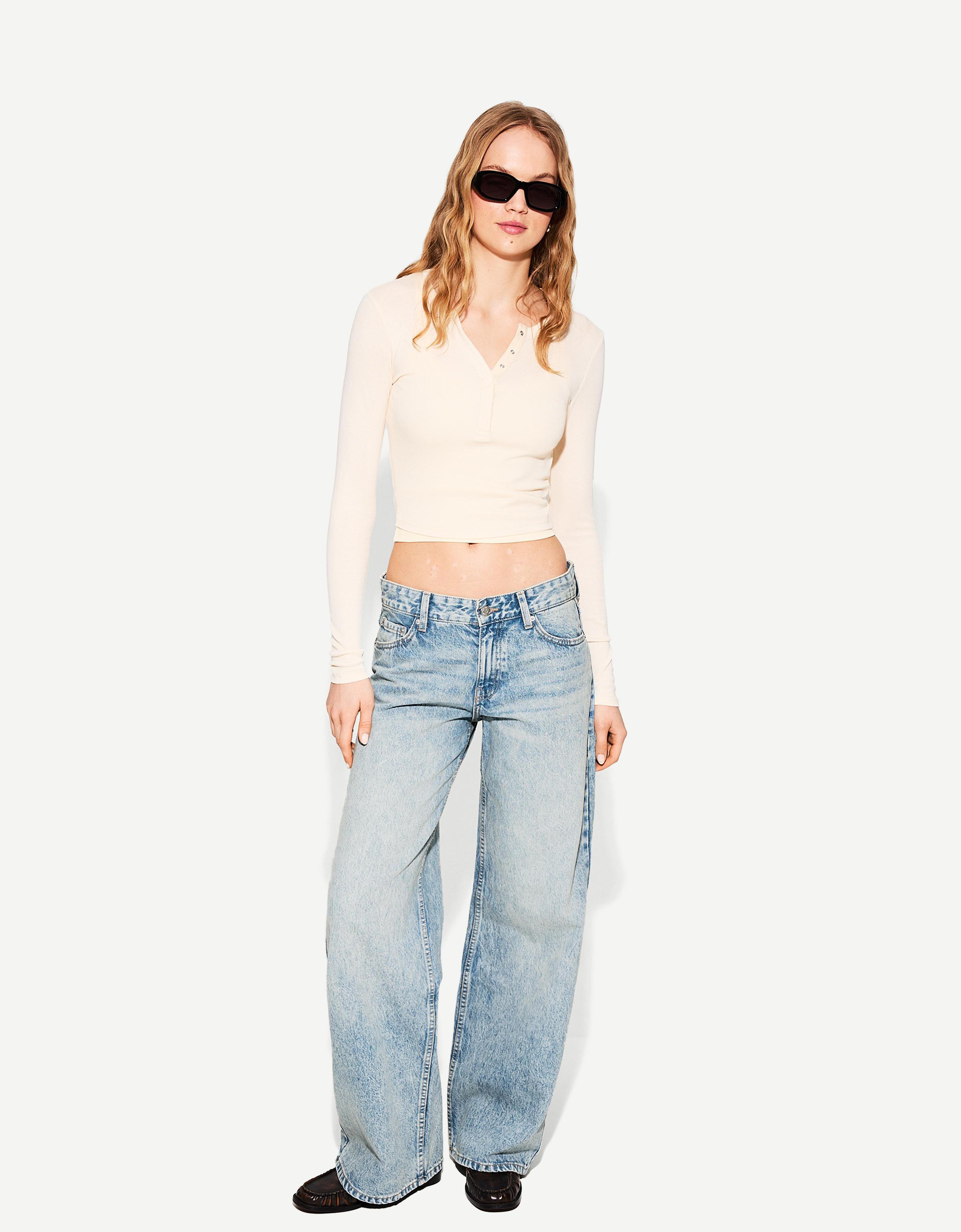 Bershka Boyfriend-Jeans Damen 44 Ausgewaschenes Blau