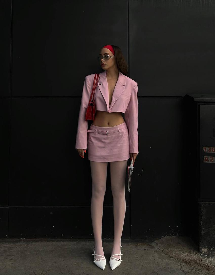 Cropped blazer-Pink-3