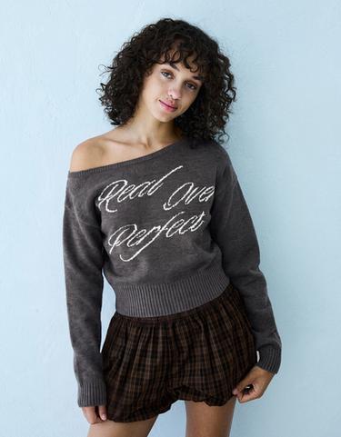 Asymmetric-neck printed jumper — Grey 1