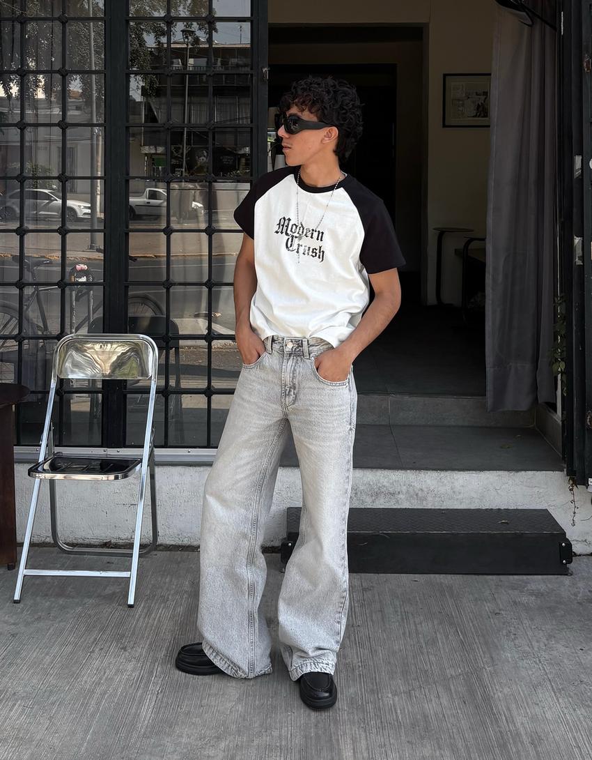 T-shirt manches courtes contrastant imprimé-Blanc-0