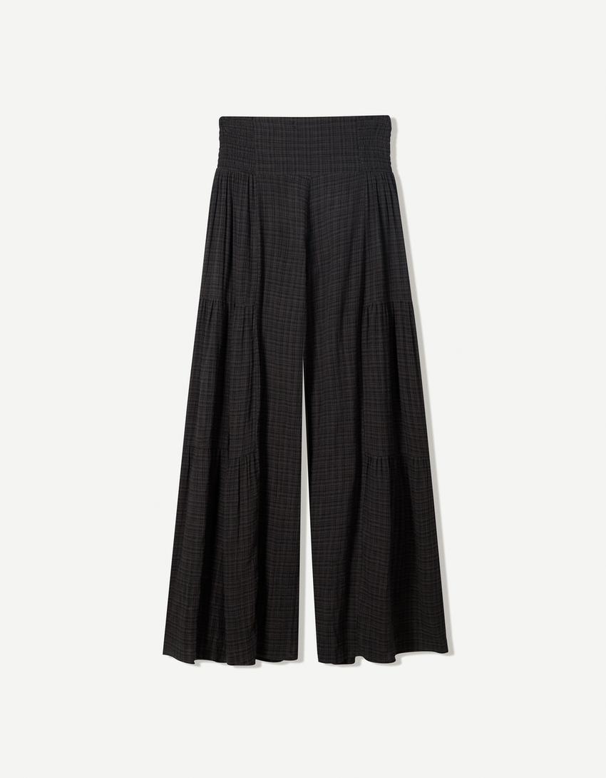 Textured wide-leg trousers-Black-4