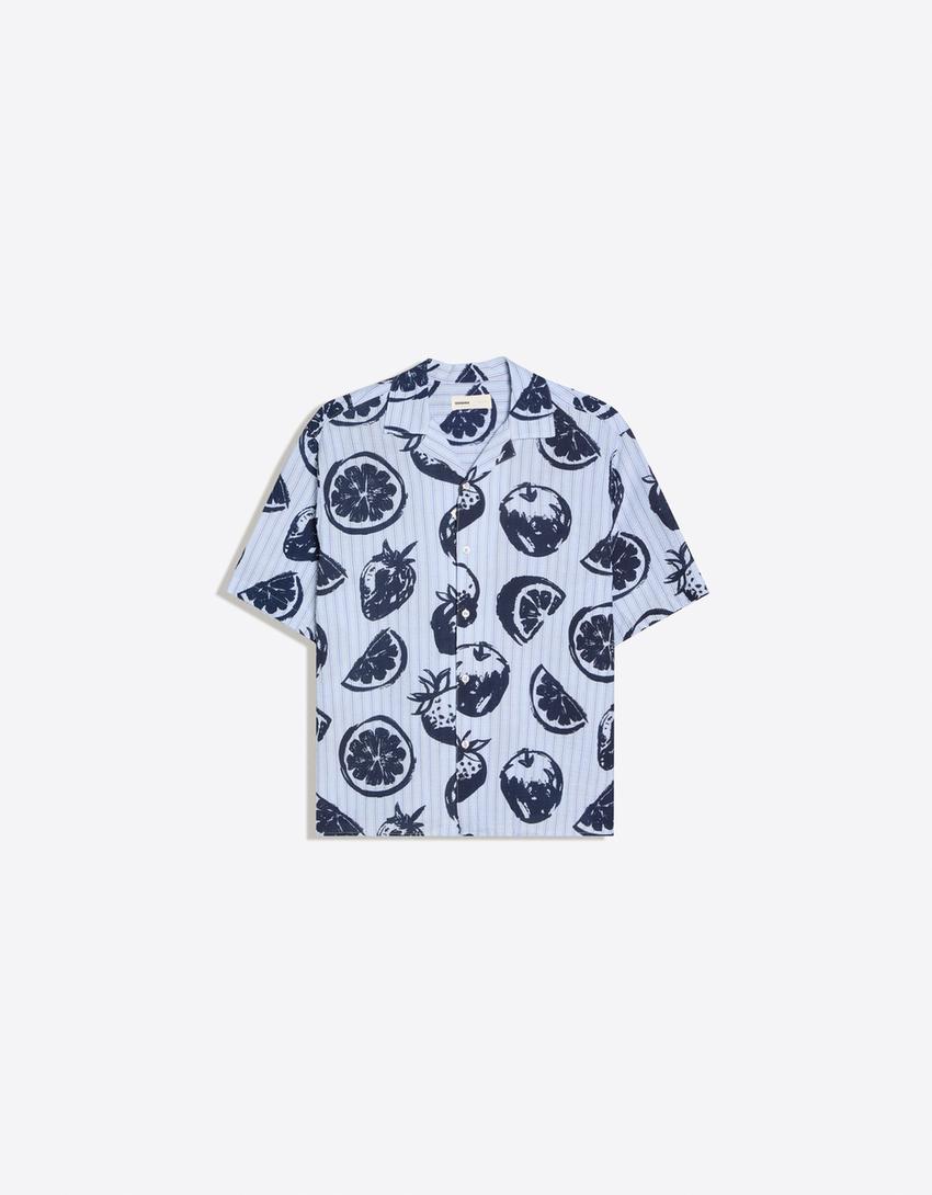Printed short sleeve shirt-Light blue