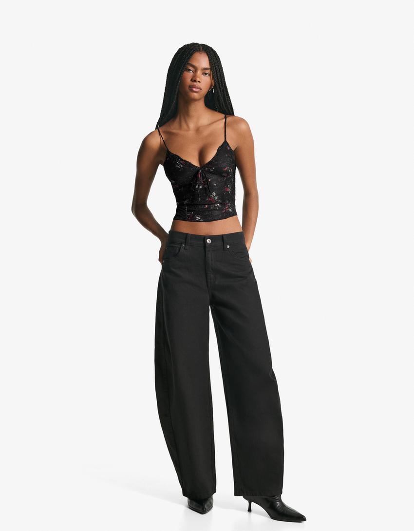 Top blonda print-Negro