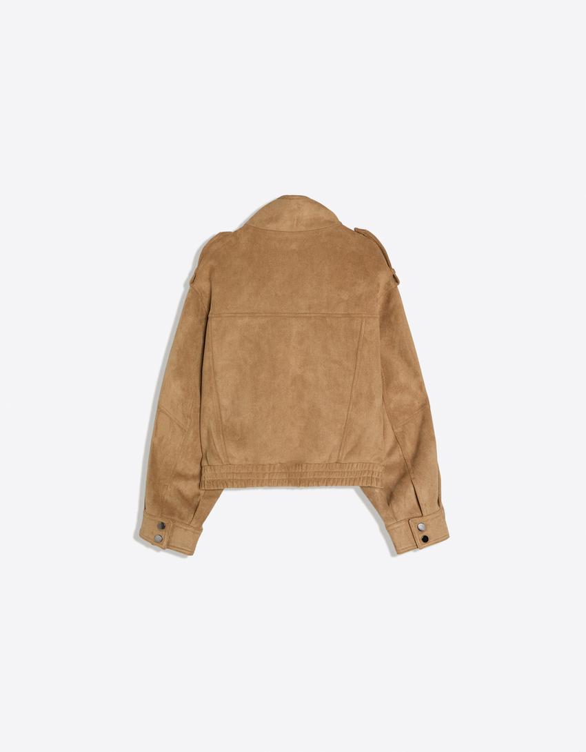 Faux suede jacket-Sand