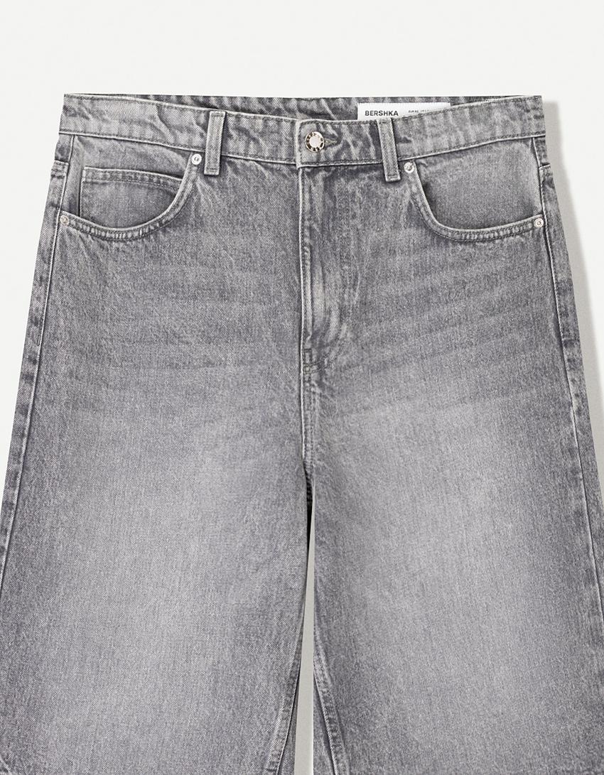 Baggy denim Bermuda shorts-Grey