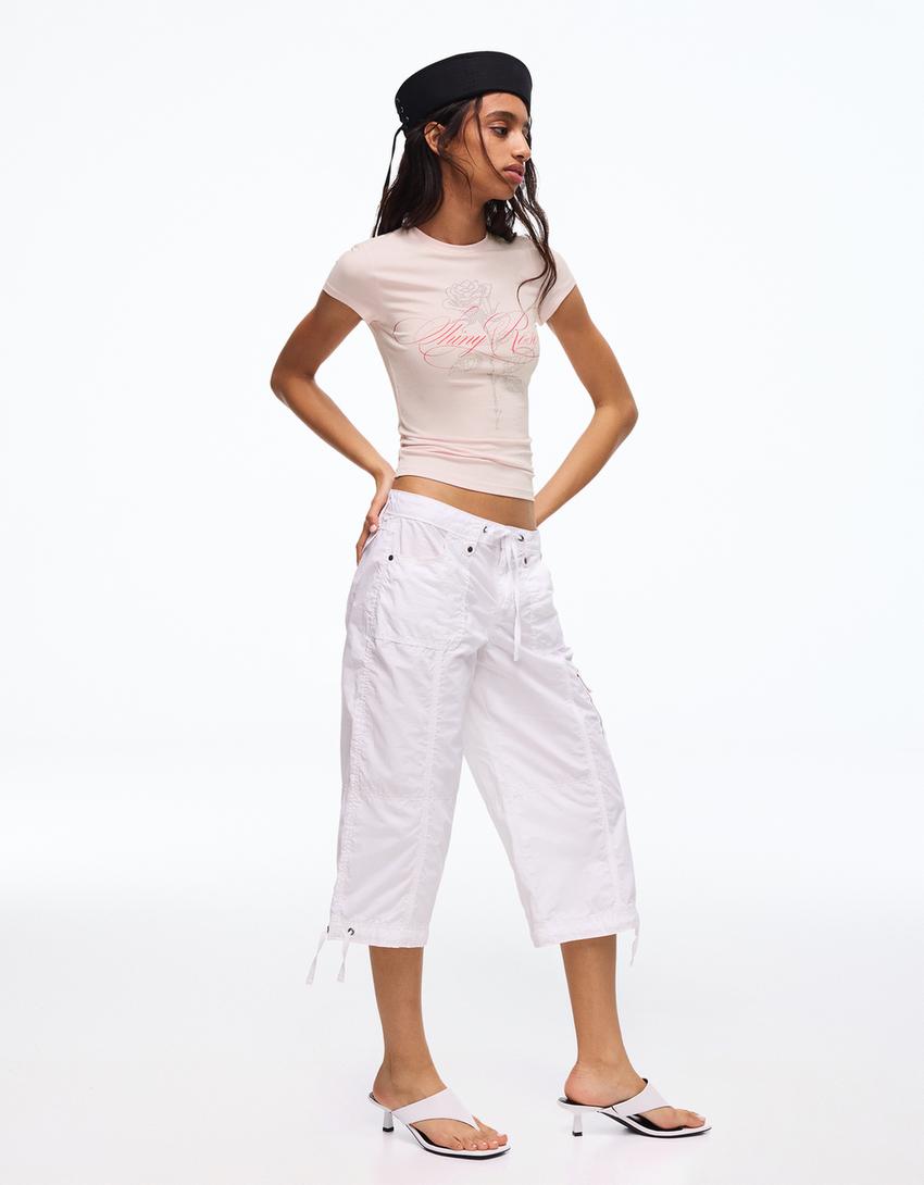 Tricou mânecă scurtă strasuri-Roz