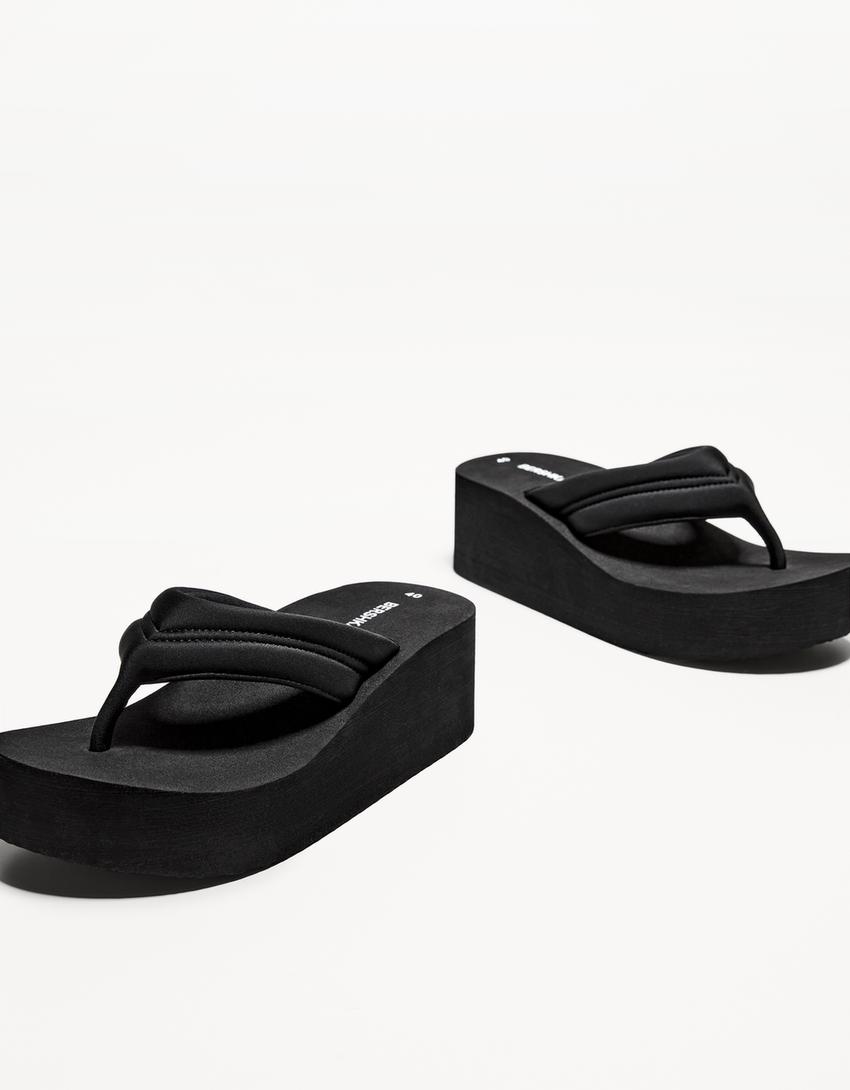 Kapitone platform sandalet-SİYAH-2