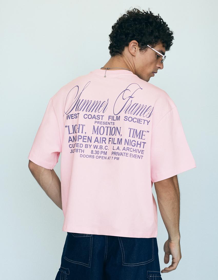 Camiseta manga corta boxy print-Rosa