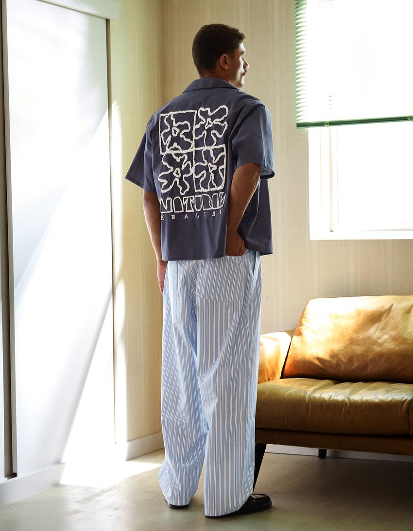 Super baggy striped trousers-Blue