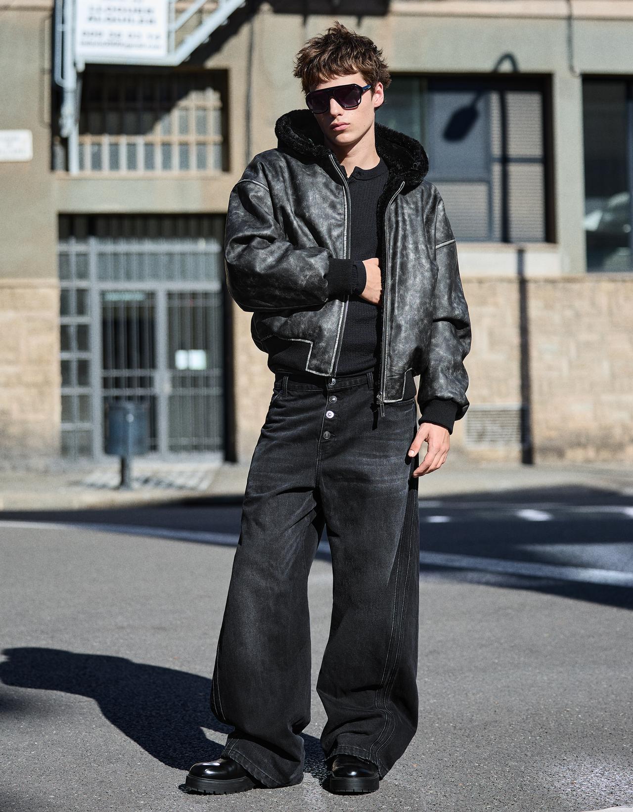 Reversible hood faux fur jacket — Black