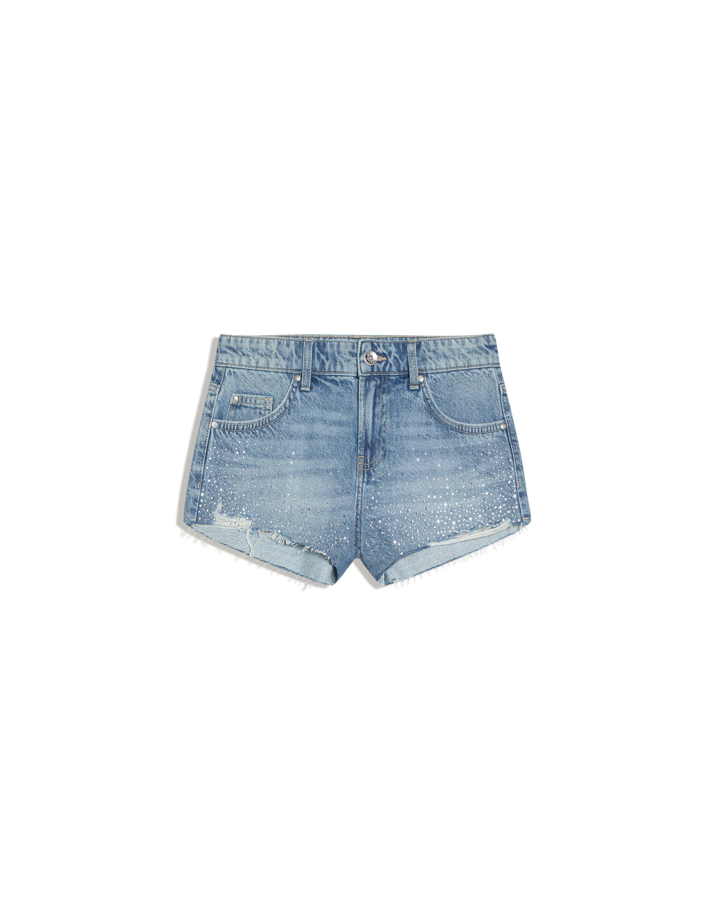 Shimmery denim shorts — Light blue