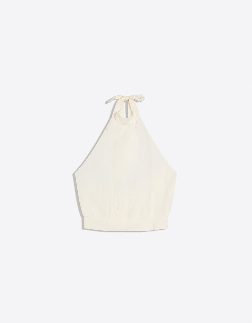 Polka dot halter top-Cream