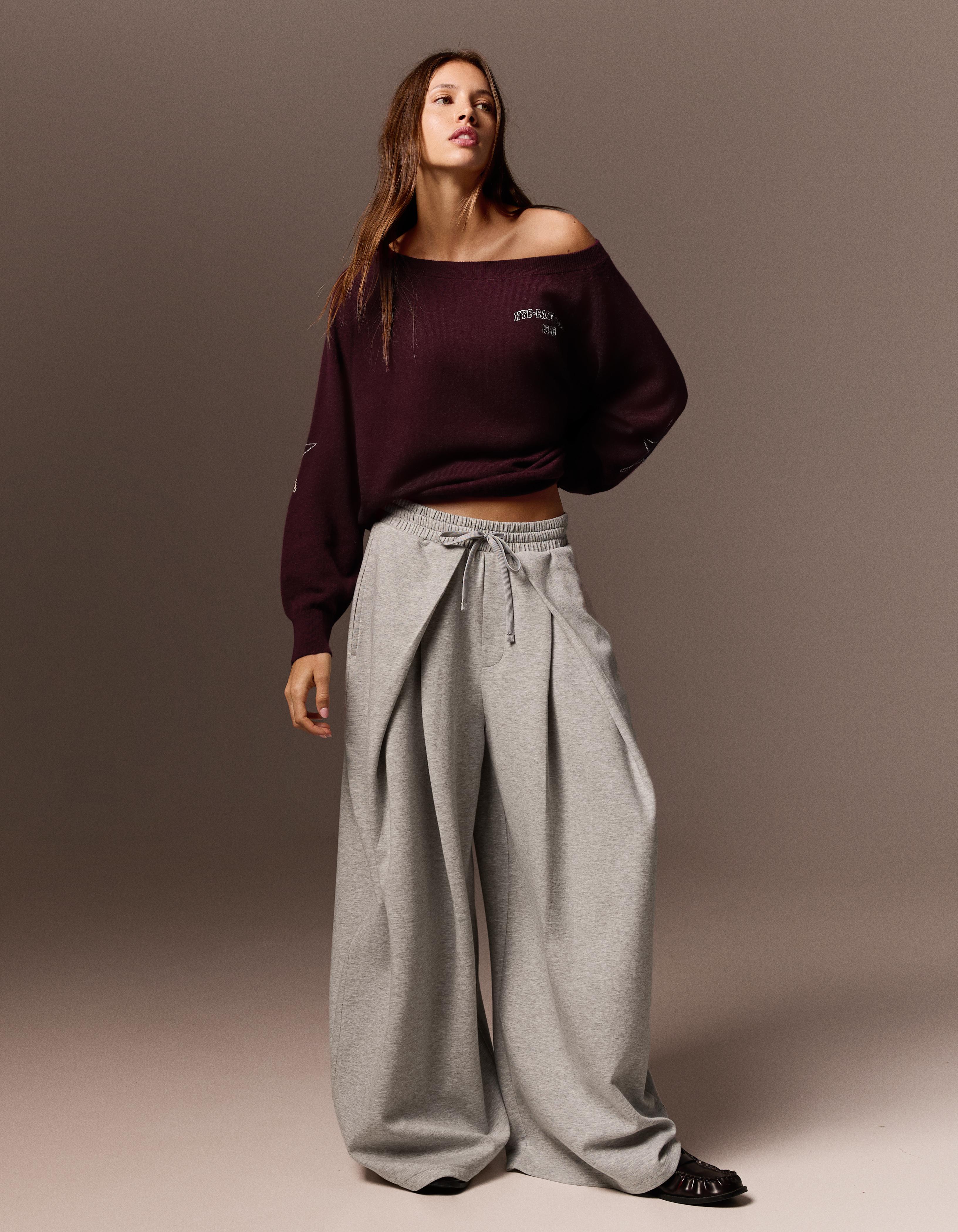 Graphic boat neck jumper — Burgundy