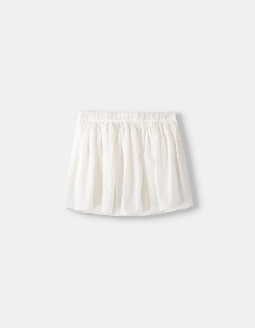 Poplin mini skirt-White-4