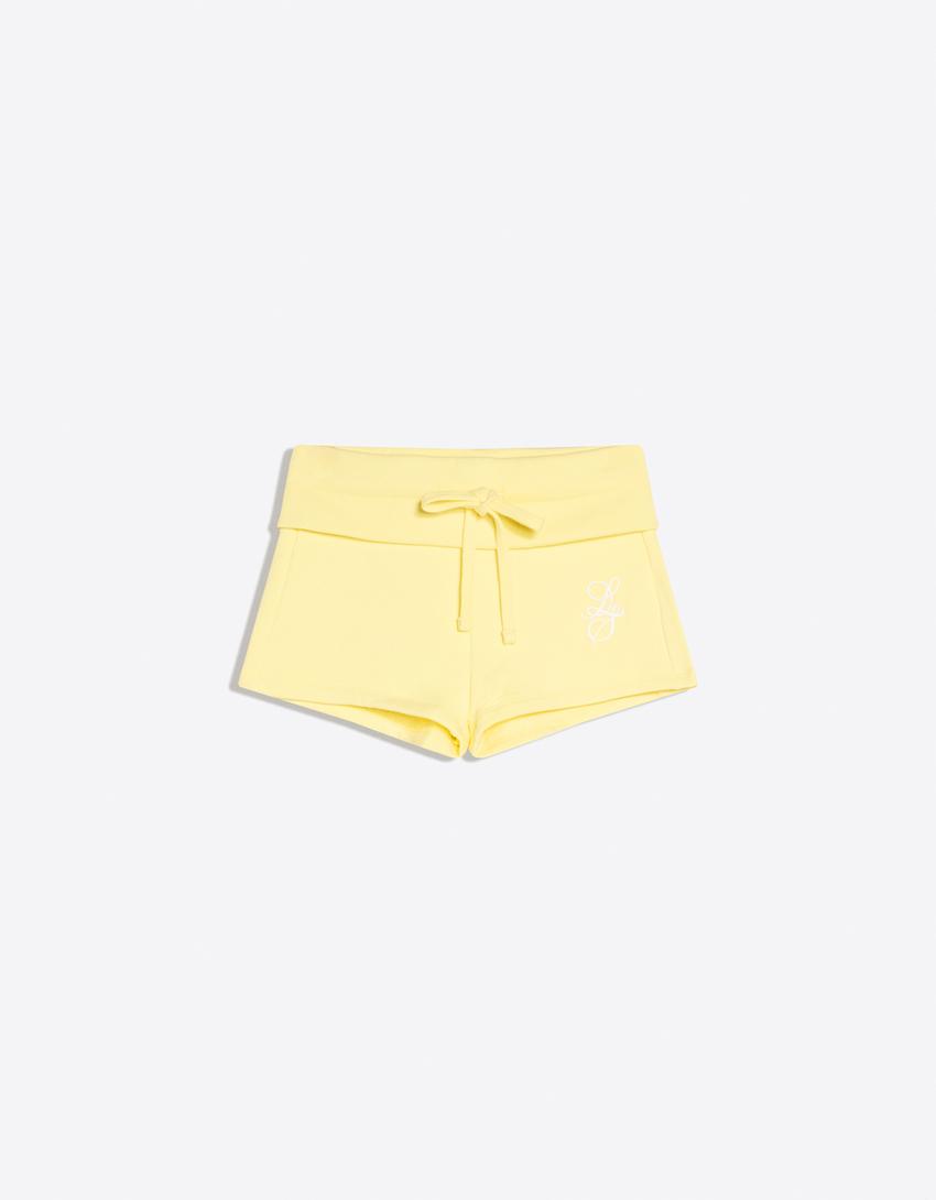 Plush Bermuda shorts with fold-over waist-Banana
