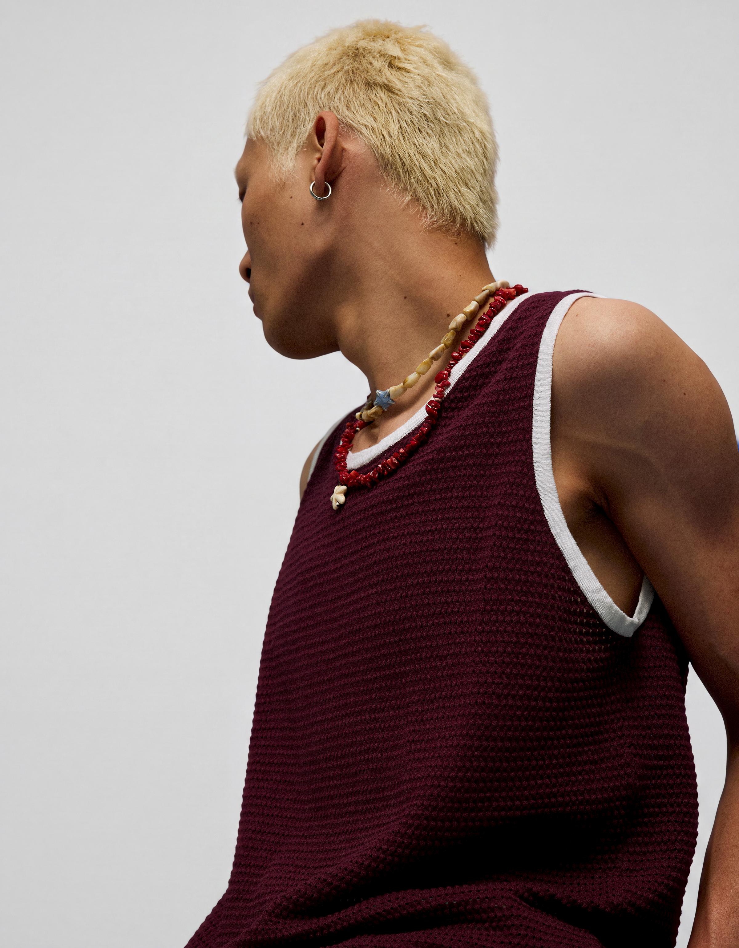 Contrast mesh vest top — Maroon