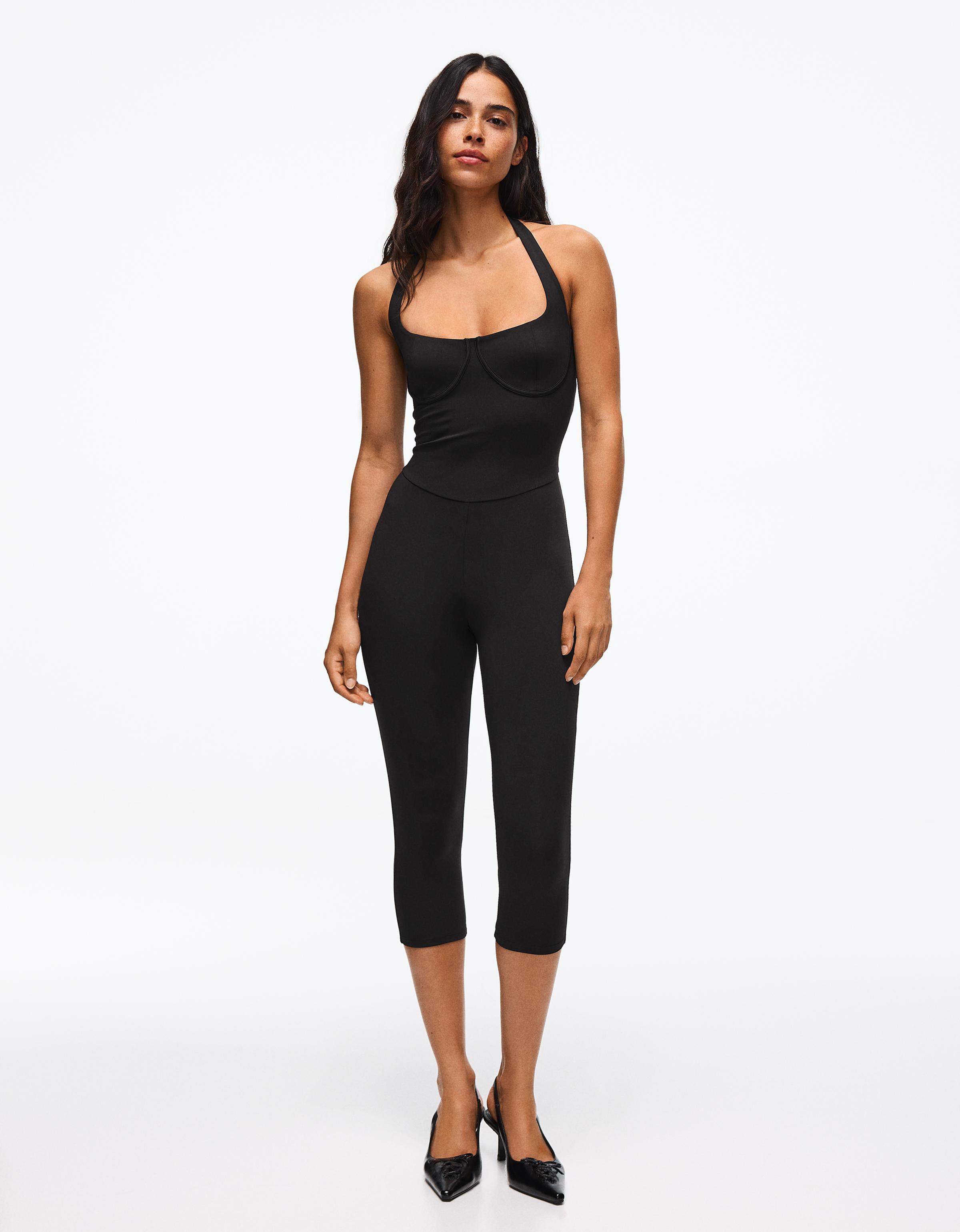 Bershka Mono Halter Efecto Corsé Mujer Negro