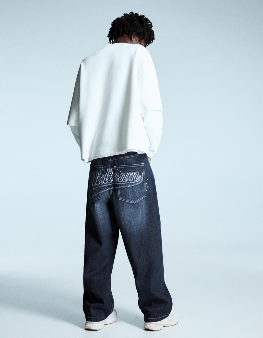 Jeans superbaggy parche tachas-Marino