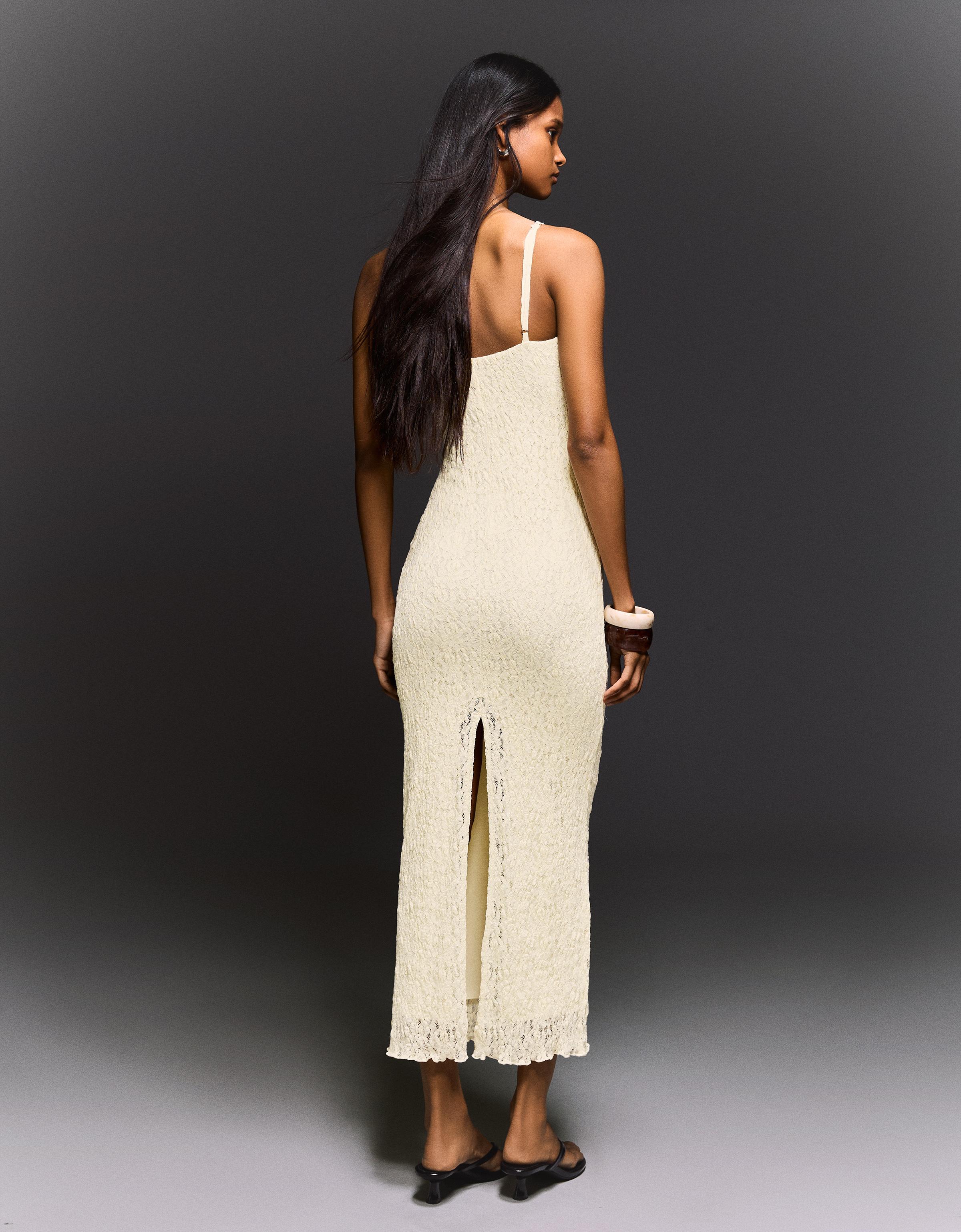 Dantelli askılı midi elbise - Görsel 13