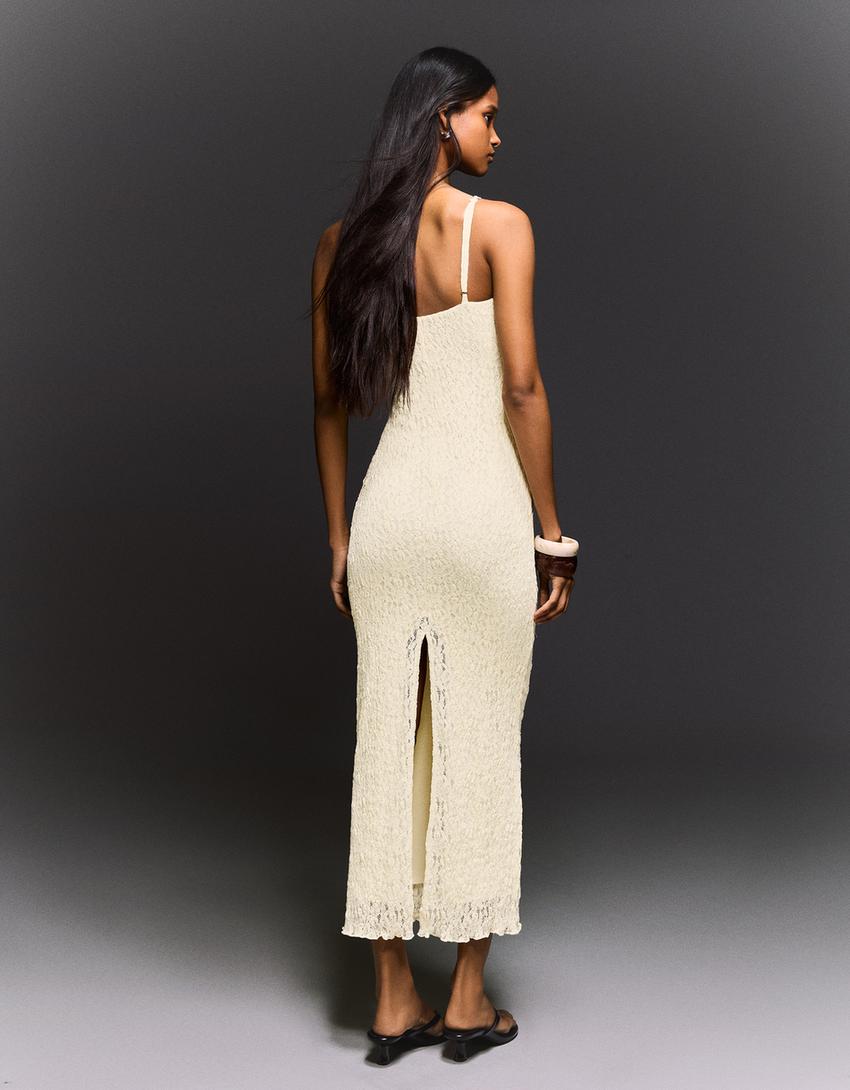 Lace strap midi dress-Yellow