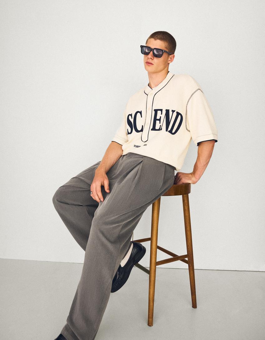 Pantalon baggy à plis-Gris