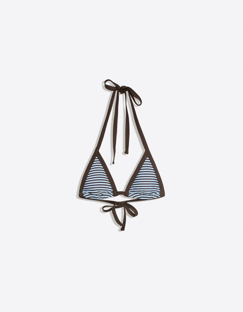 Contrast triangle bikini top-Blue
