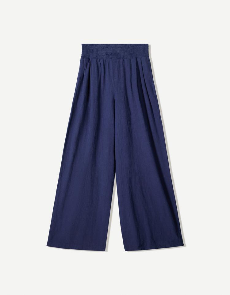 Wide-leg rustic trousers with darts