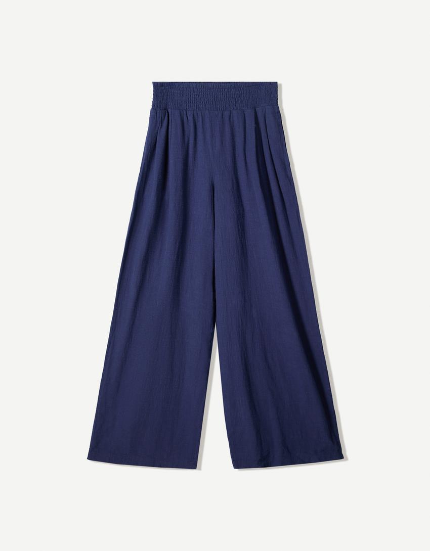 Pantalon wide leg rustique pinces-Marine-4