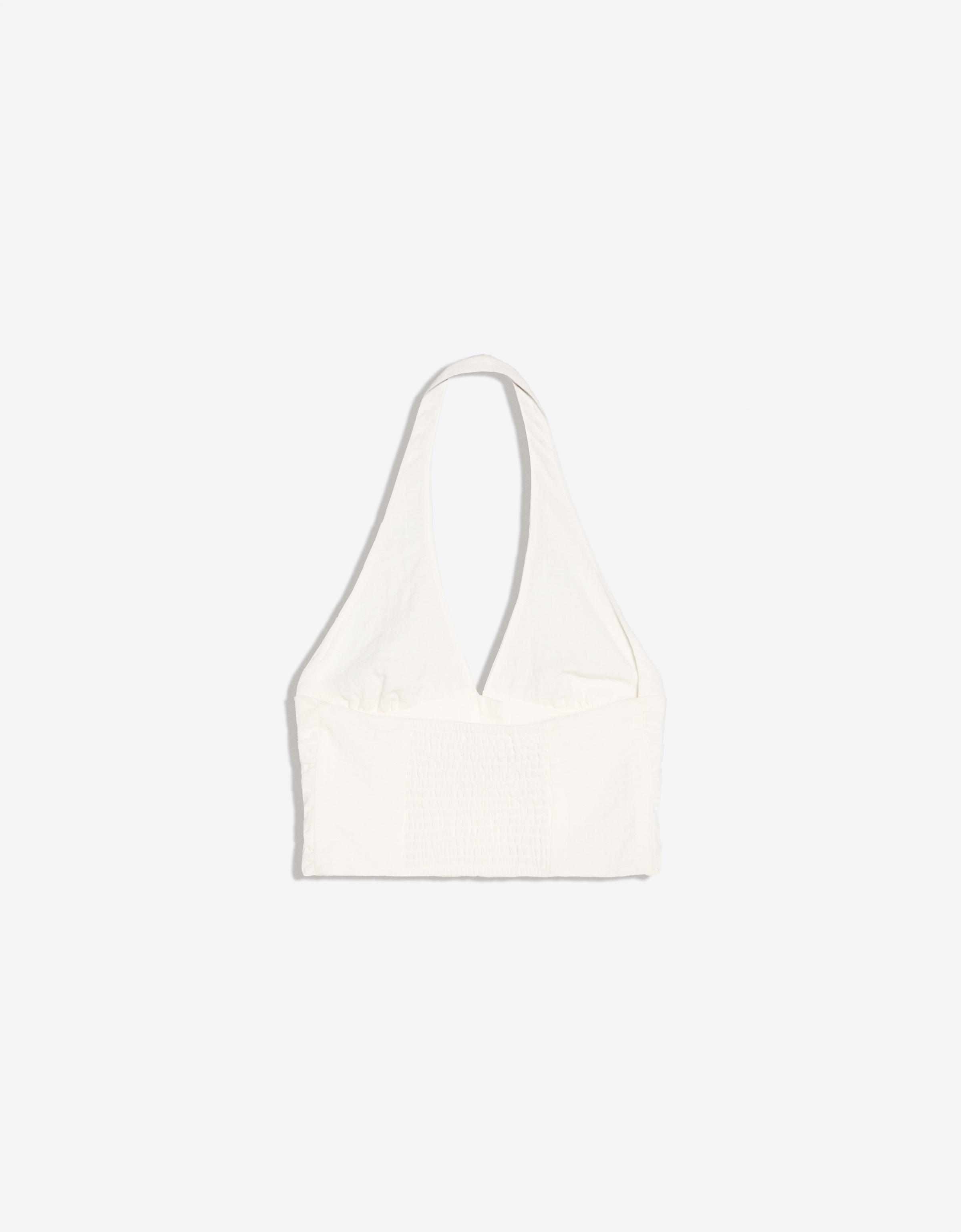 Gathered halter-neck button-up waistcoat — Off white
