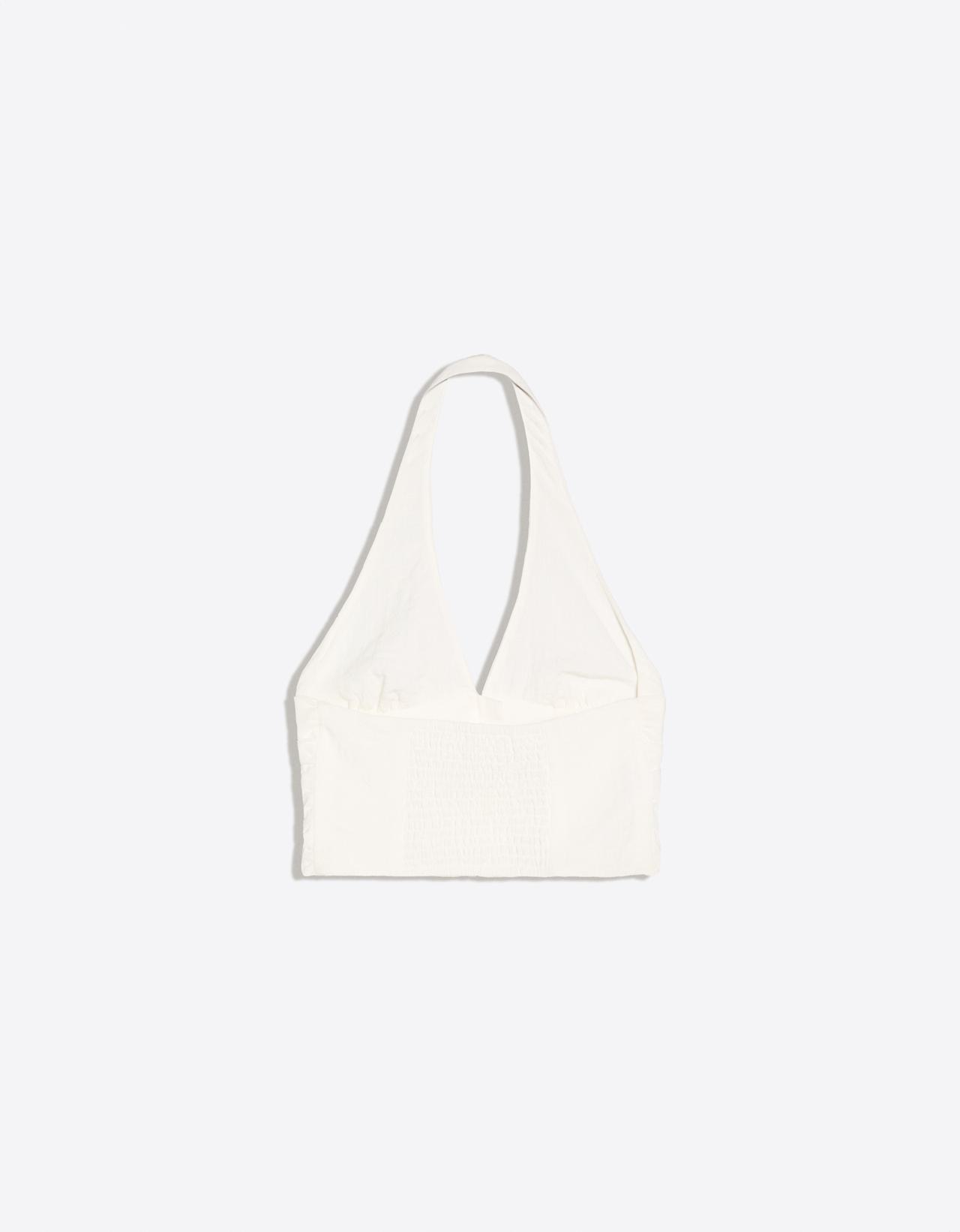 Gathered halter-neck button-up waistcoat — Off white