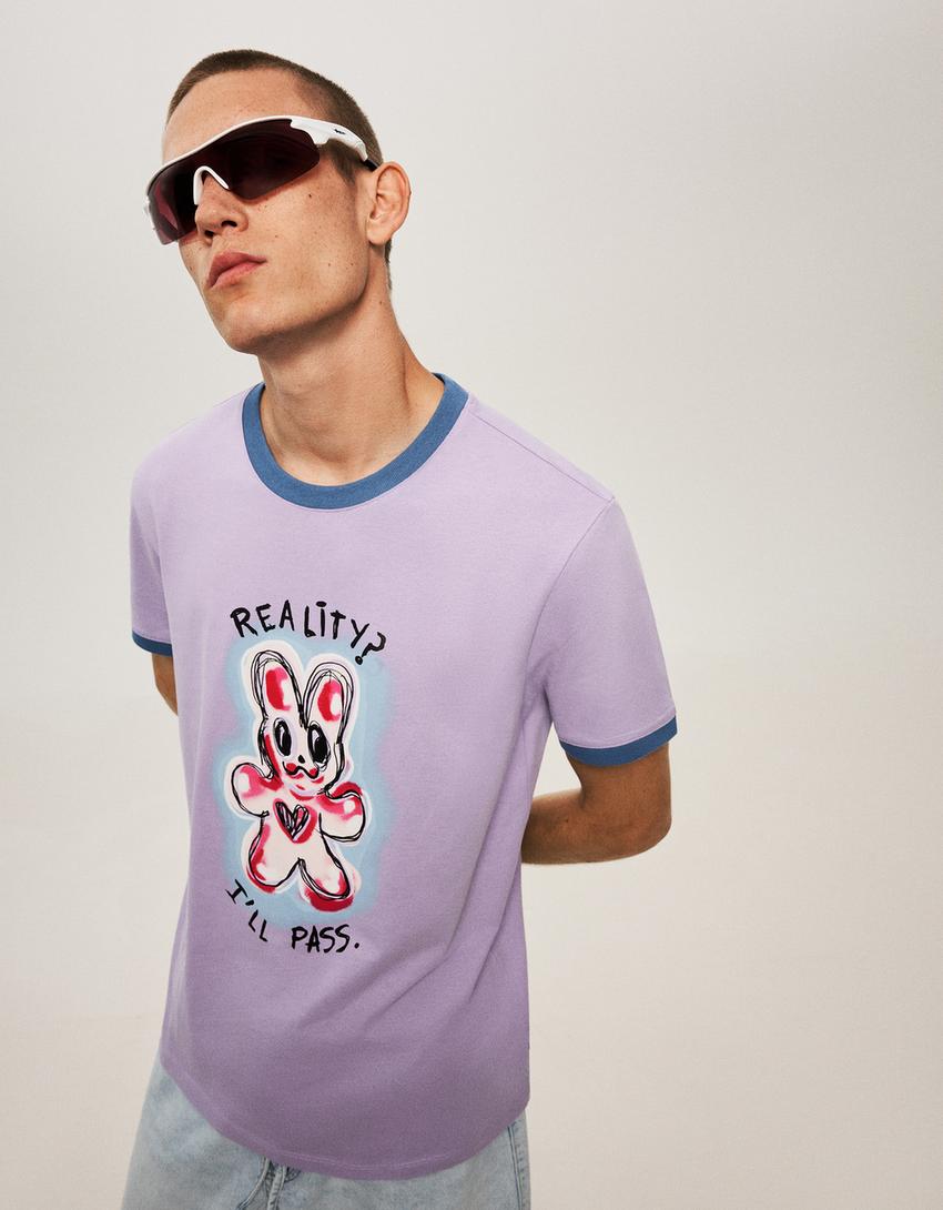 Short sleeve T-shirt with contrast print-Violet-3