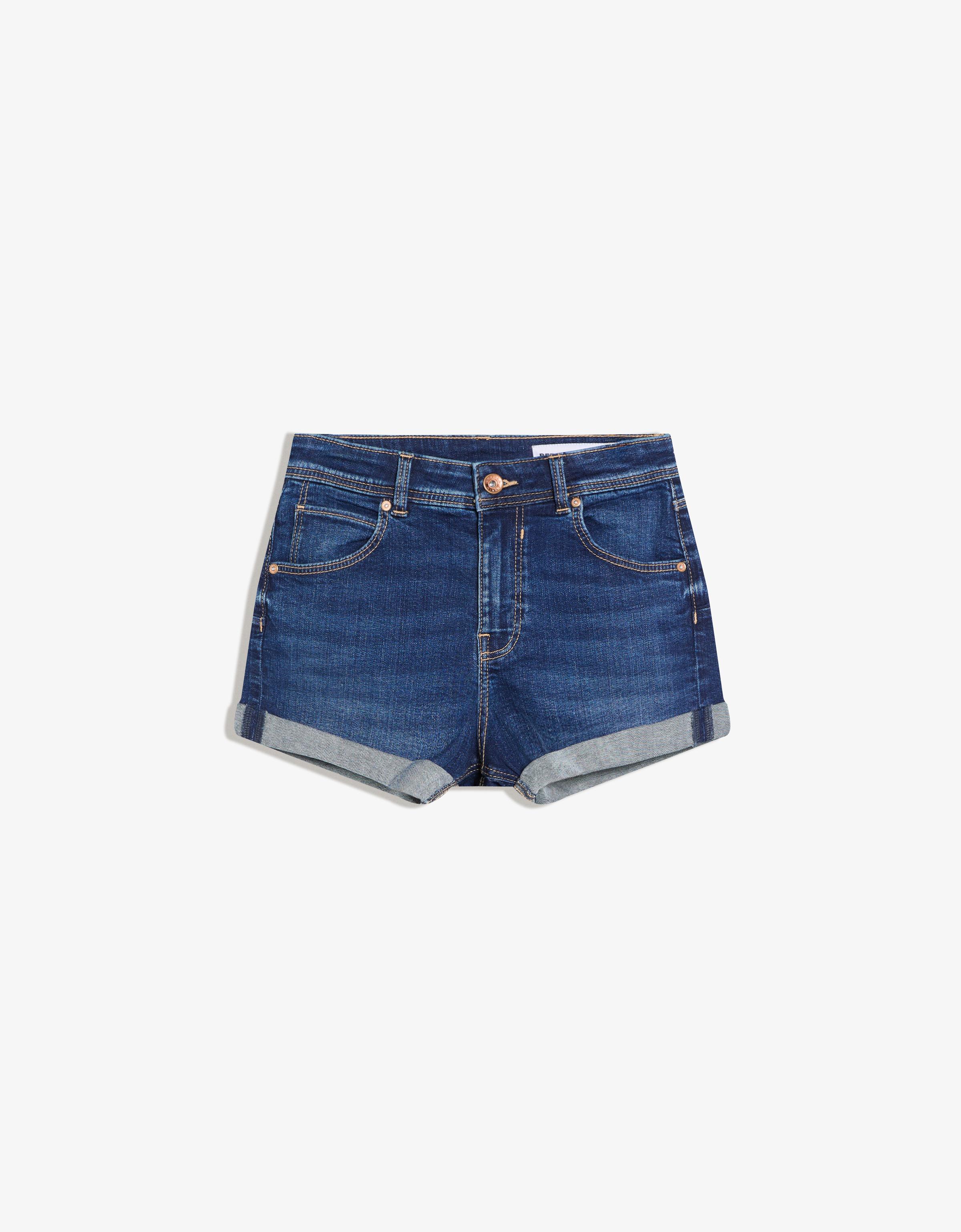 Roll-up denim shorts