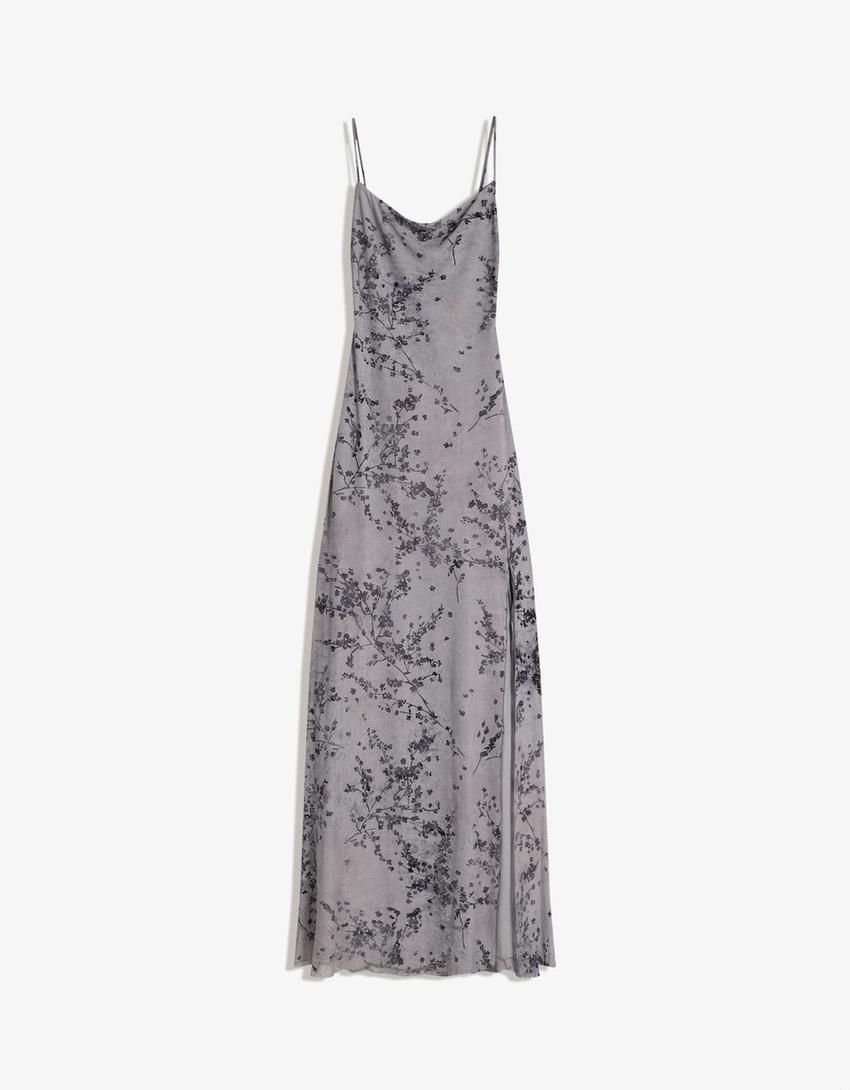 Tulle strappy midi dress-Grey