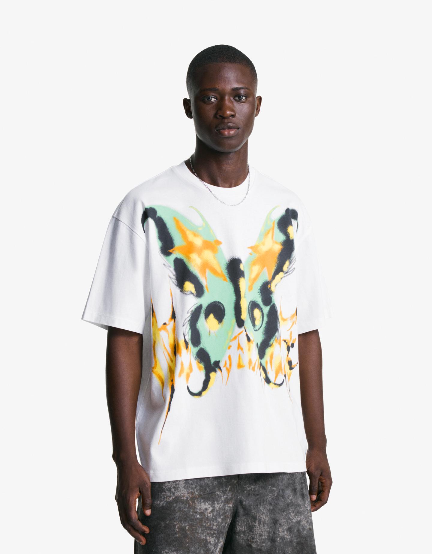 Bershka koszulka z krótkim rękawem i nadrukiem biały