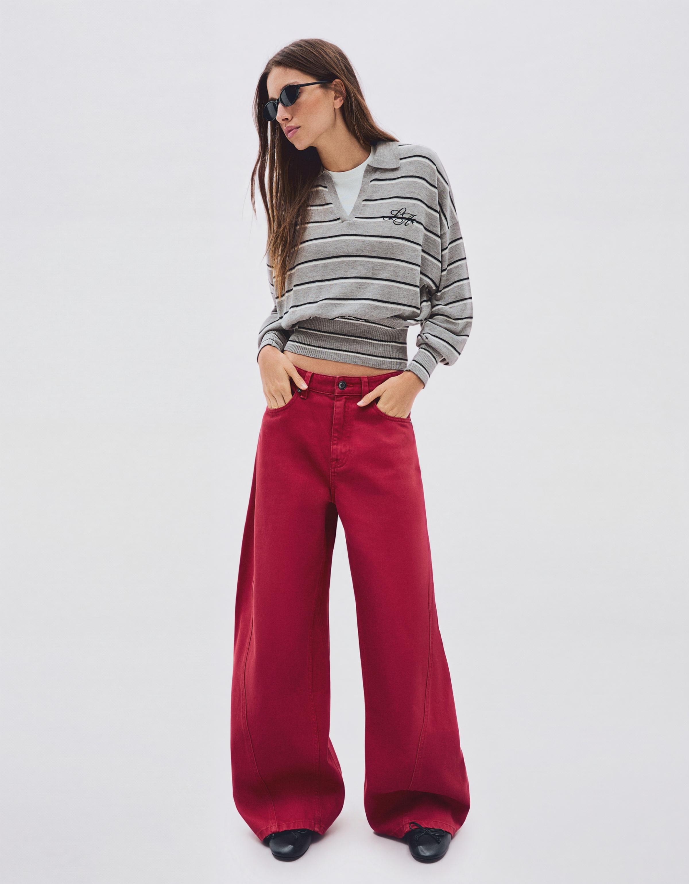 Ribbed polo collar jumper — Grey