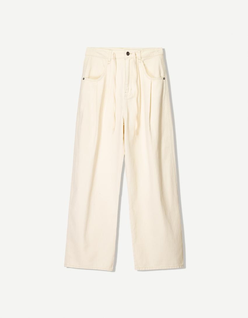 Pantalon fluide à pinces-Beige-4