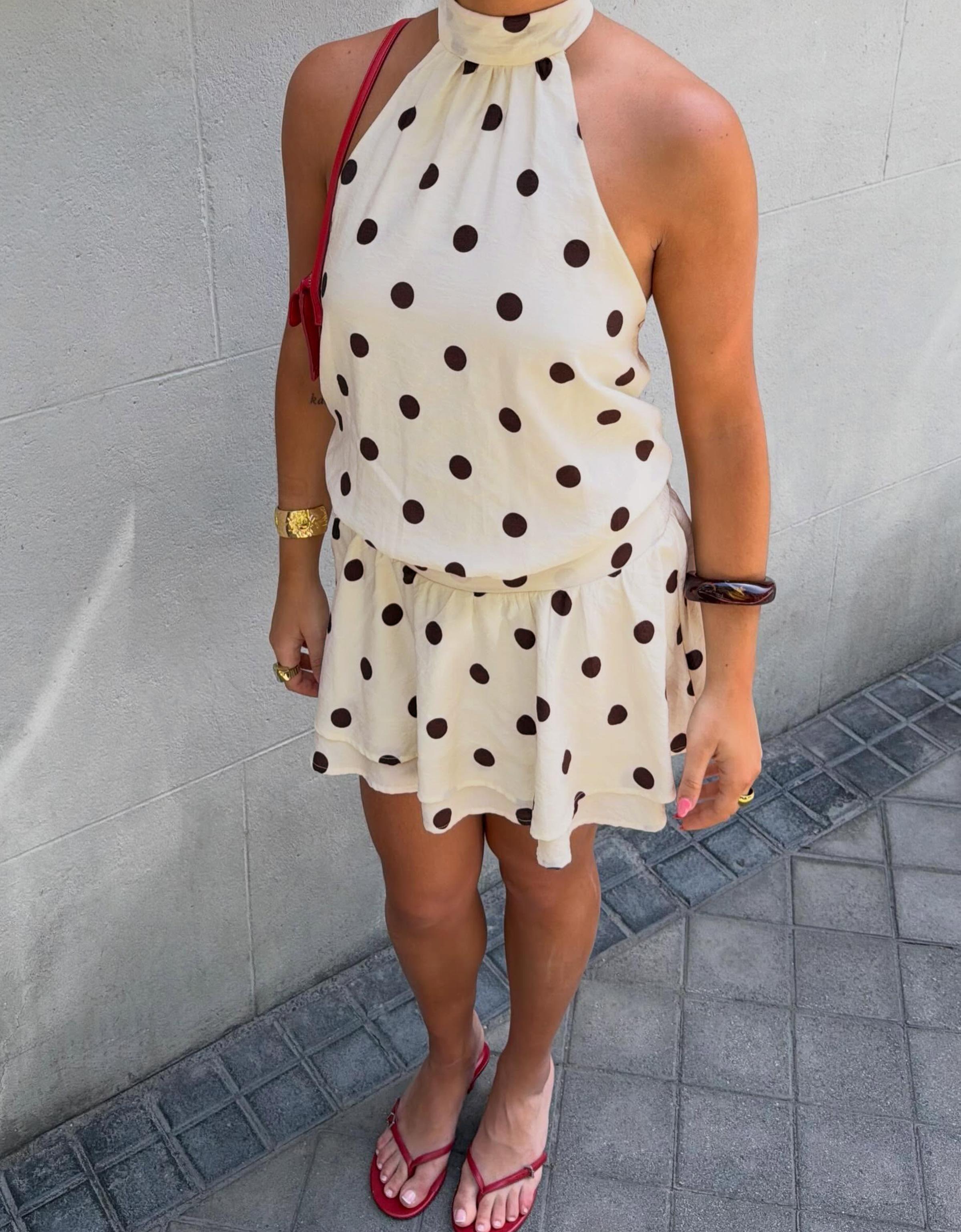 Mini halter neck dress — Beige